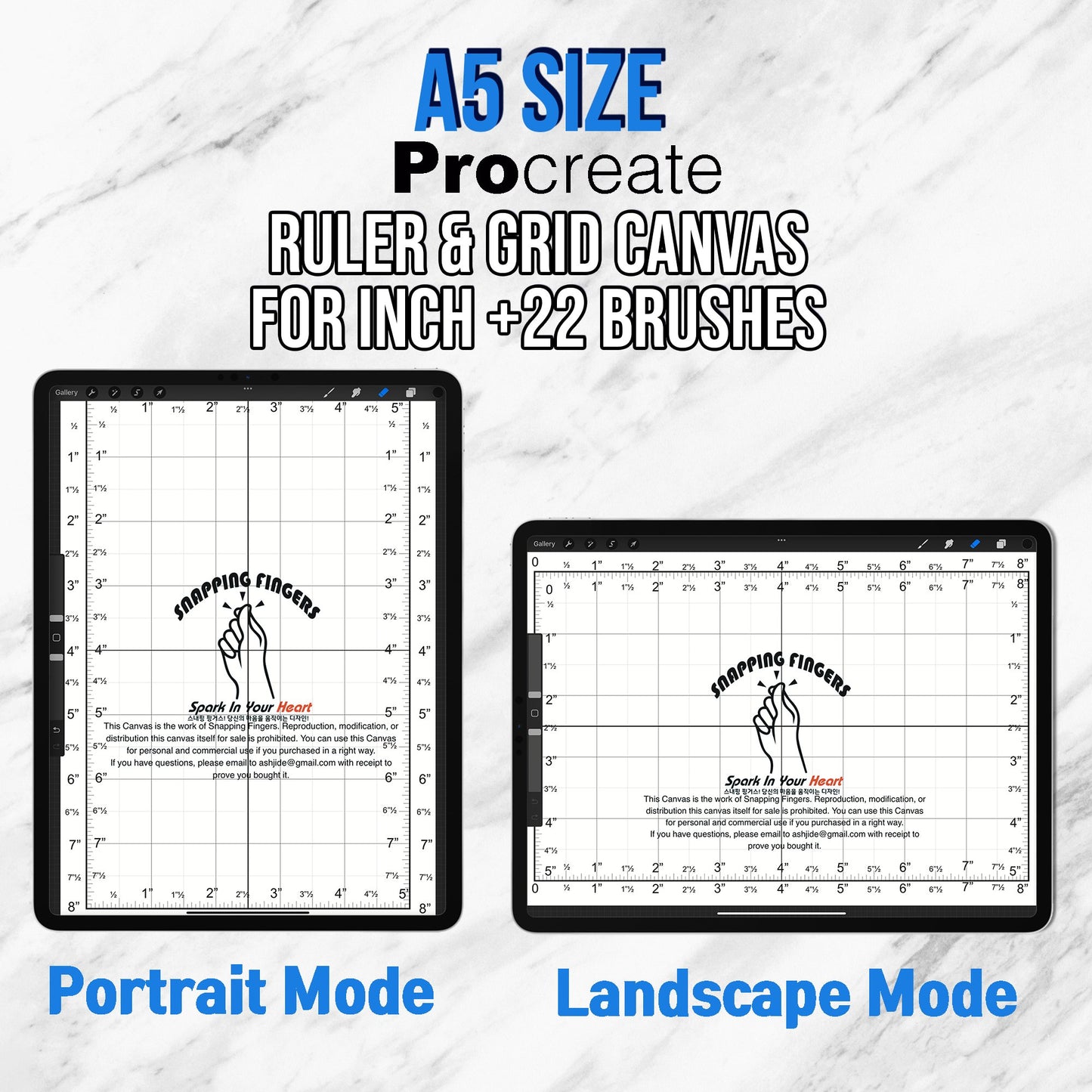 A5(8.27 inchx 5.83 inch) Size Procreate Ruler & Grid Canvas | in Inches with 22 High - Quality Brushes for Versatile Design, Illustration, and Tattoo drawing - snappingfingers_shop