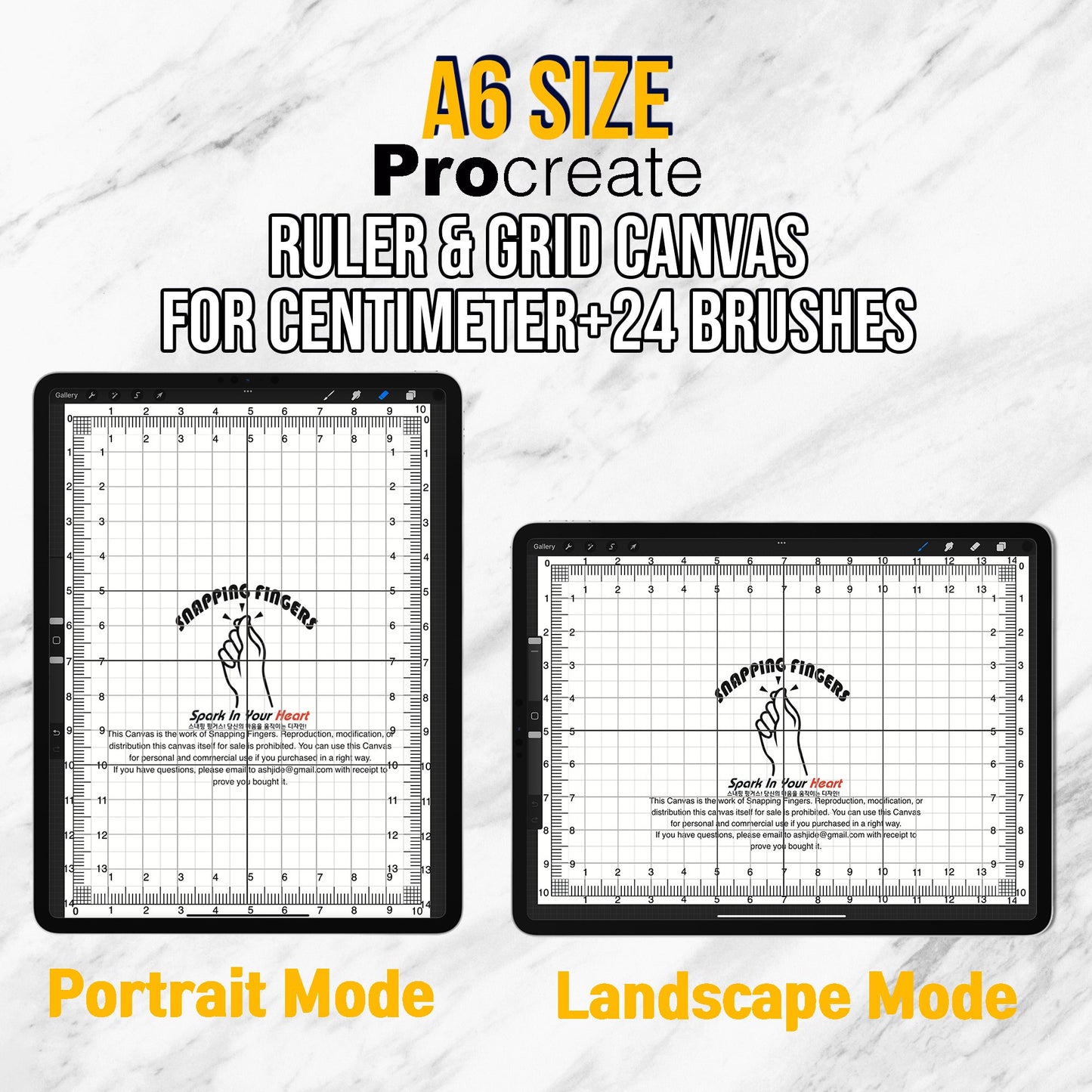 A6 Size Procreate Ruler & Grid Canvas | in Centimeters with 24 High - Quality Brushes for Versatile Design, Illustration, and Tattoo Applications - snappingfingers_shop