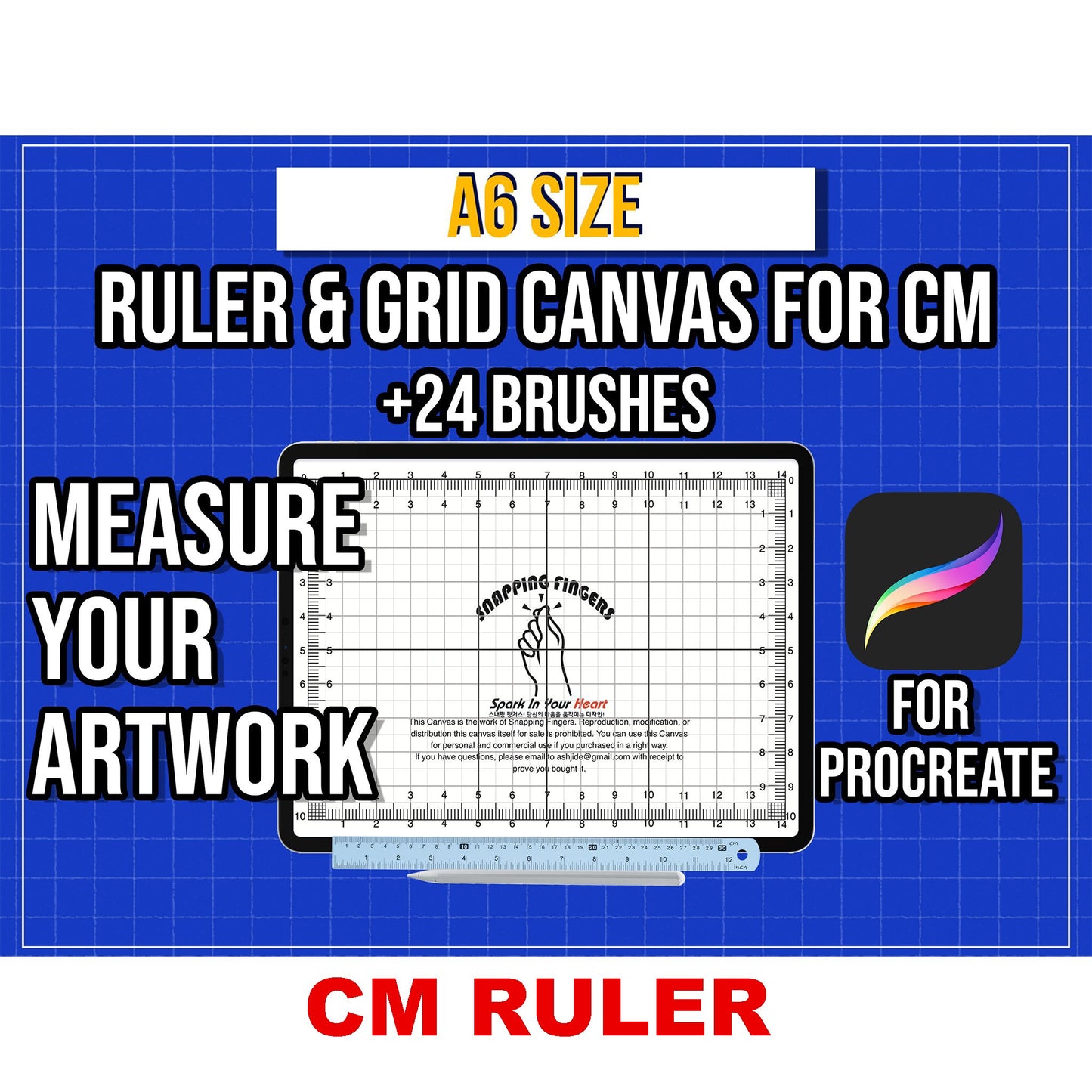A6 Size Procreate Ruler & Grid Canvas | in Centimeters with 24 High - Quality Brushes for Versatile Design, Illustration, and Tattoo Applications - snappingfingers_shop