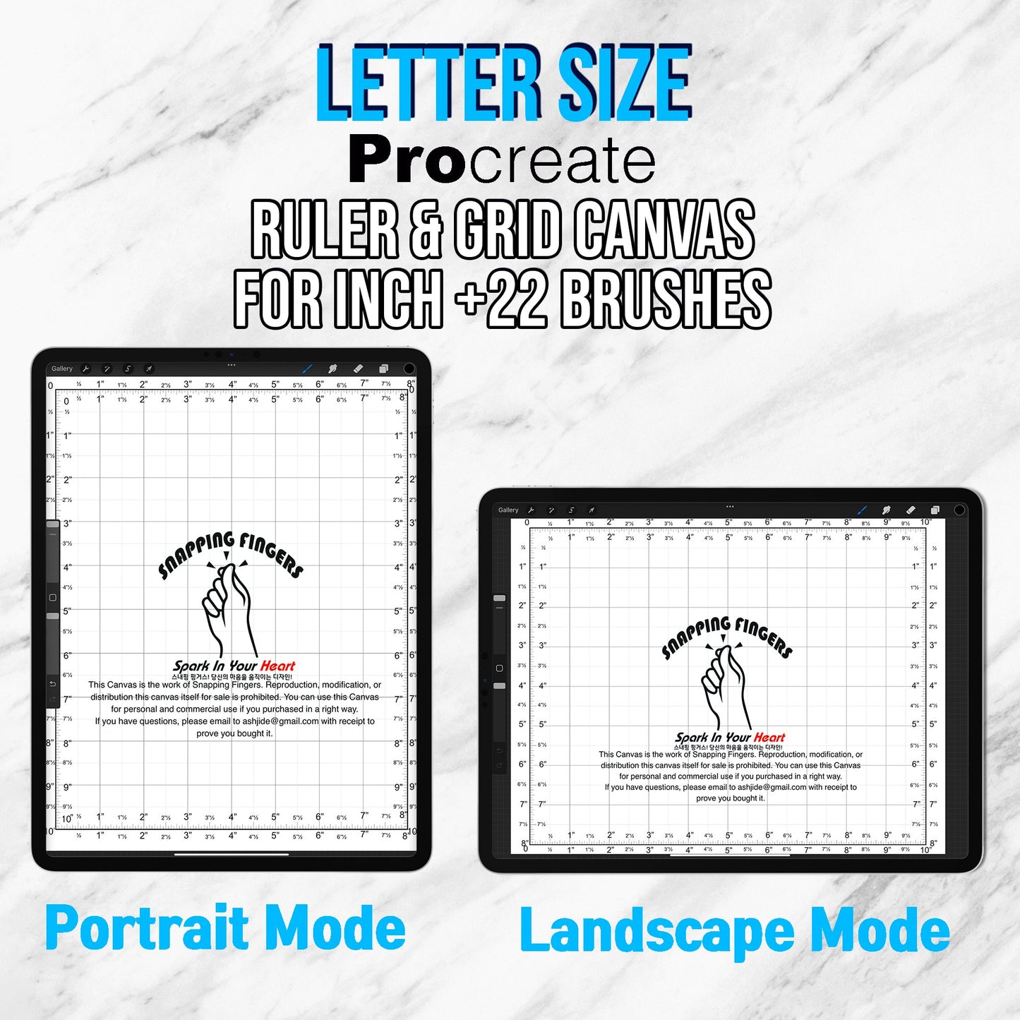 Bundle For Cm & Inch Procreate Ruler Grid Canvases | 22 brushes, 24 brushes RGB, CMYK, (Letter size, A4 for Cm, Letter for Inch) - snappingfingers_shop