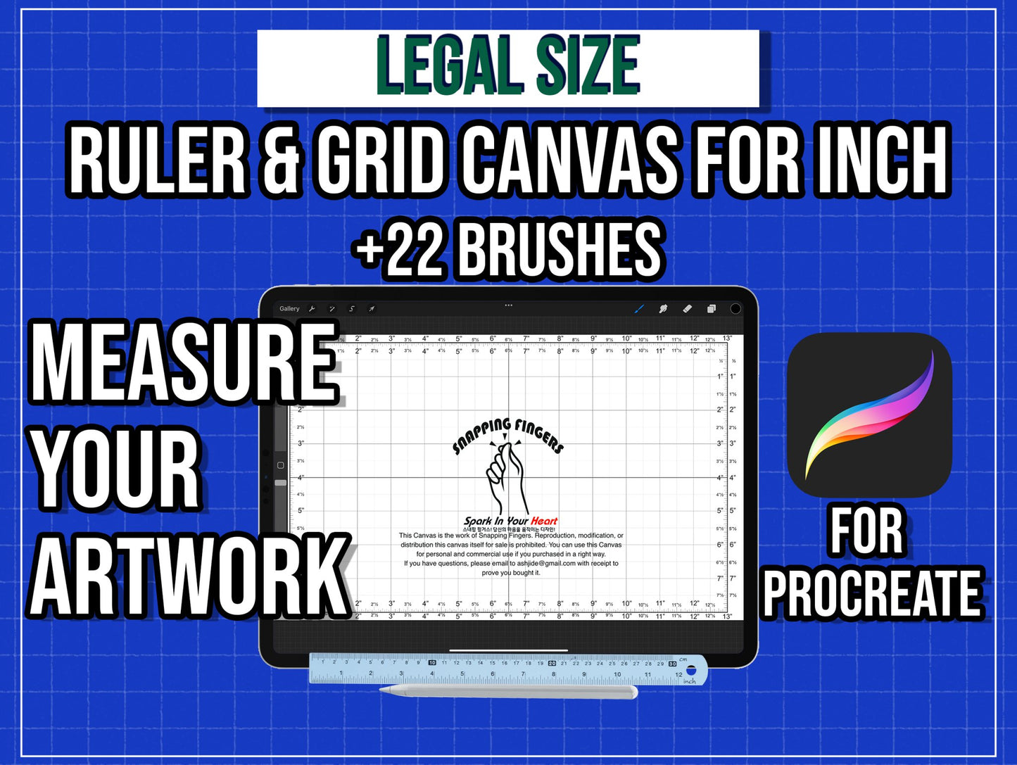 Bundle Set of index Card size, A5, Letter, Legal, Tabloid Sizes Procreate Rulers & Grid Canvases | For Inches for Illustrators Digital Art and Tattoo - snappingfingers_shop