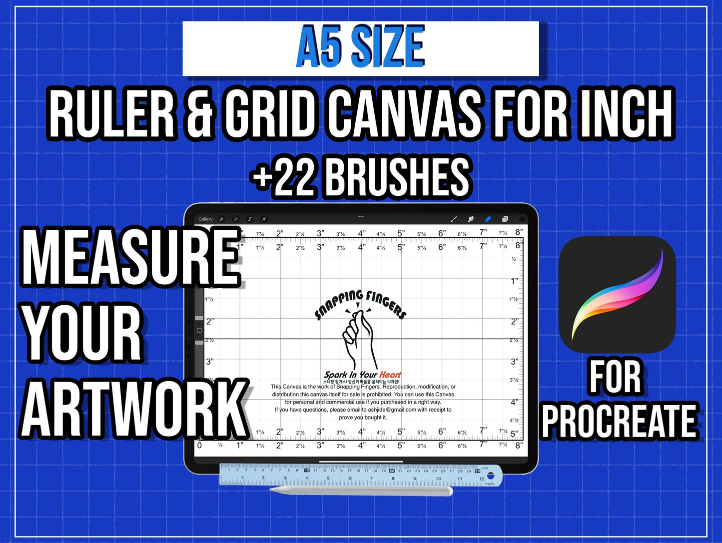 Bundle Set of index Card size, A5, Letter, Legal, Tabloid Sizes Procreate Rulers & Grid Canvases | For Inches for Illustrators Digital Art and Tattoo - snappingfingers_shop