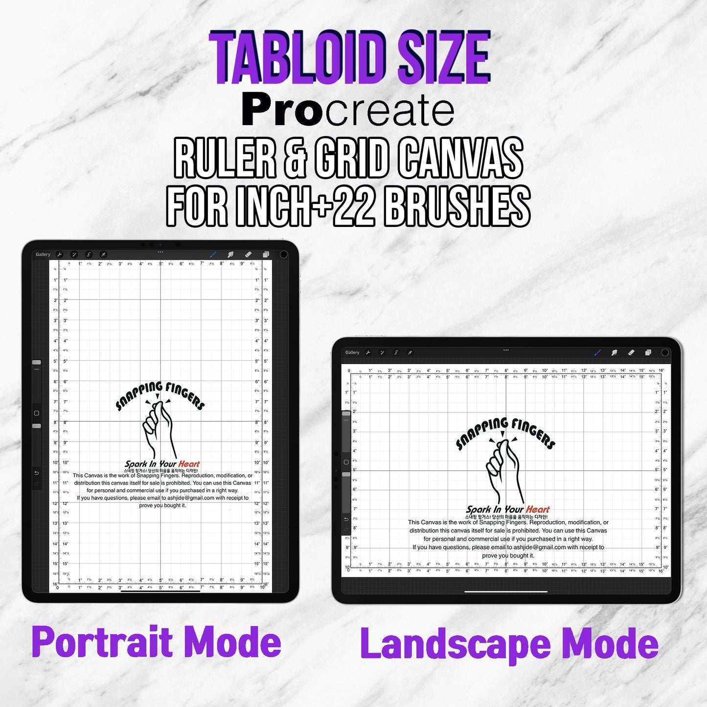Tabloid Size Procreate Ruler & Grid Canvas | in Inches with 22 High - Quality Brushes for Advanced Design, Illustration, and Tattoo Projects - snappingfingers_shop