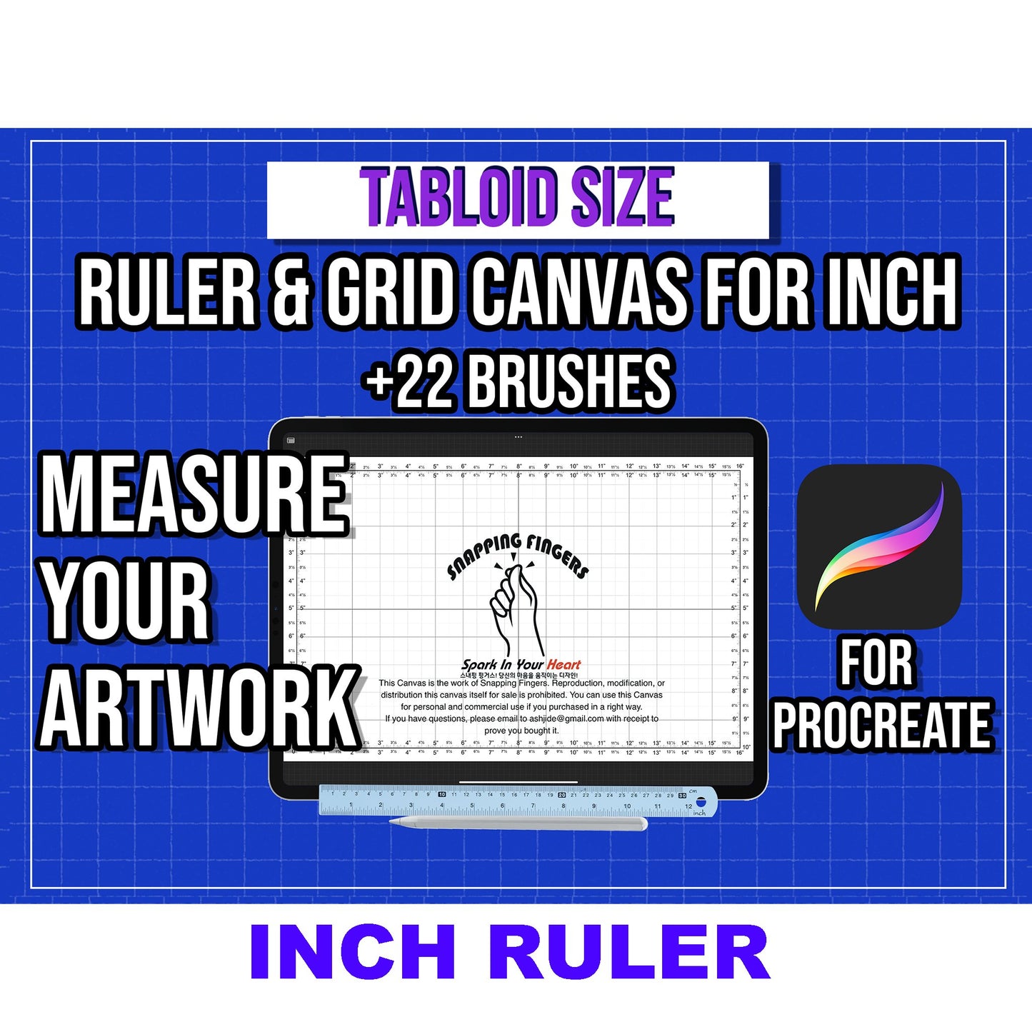 Tabloid Size Procreate Ruler & Grid Canvas | in Inches with 22 High - Quality Brushes for Advanced Design, Illustration, and Tattoo Projects - snappingfingers_shop
