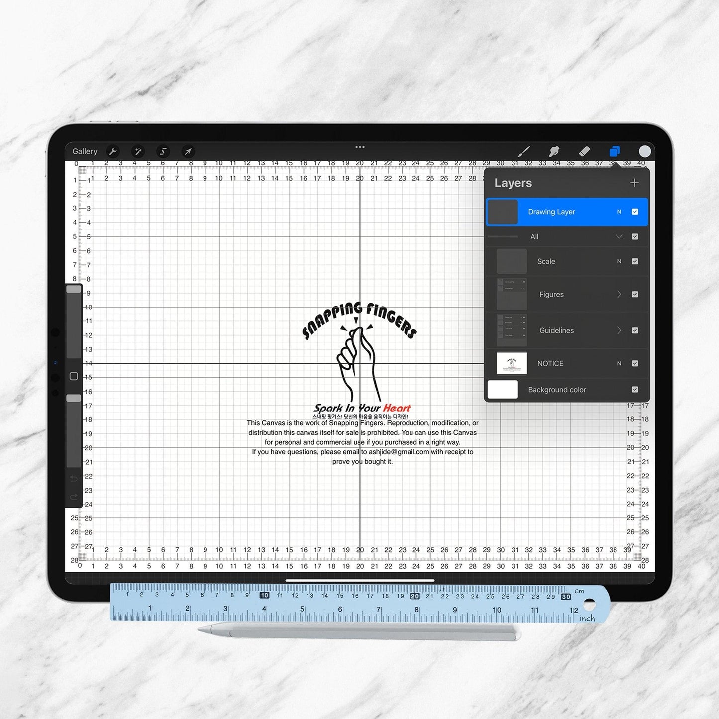 A3 Size Procreate Ruler & Grid Canvas | For Centimeters with 24 Versatile Brushes for Graphic Design, Illustration, and Sketching - snappingfingers_shop