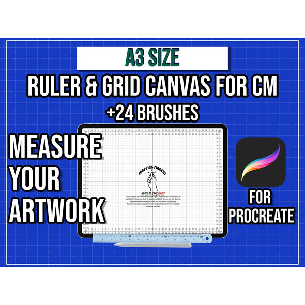 A3 Size Procreate Ruler & Grid Canvas For Centimeters with 24 Versat