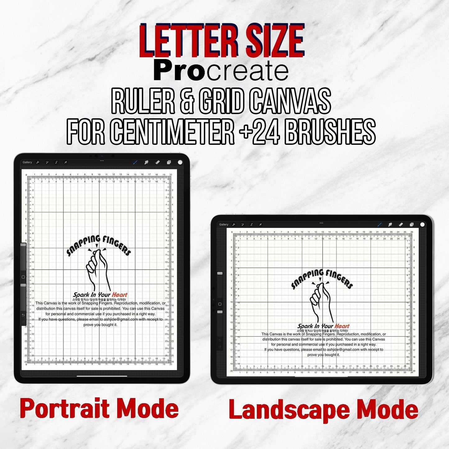 A4 and Letter size Procreate Ruler & Grid Canvas with 24 Brushes | For Centimeter Measurements use Procreate on an iPad or iPhone - snappingfingers_shop