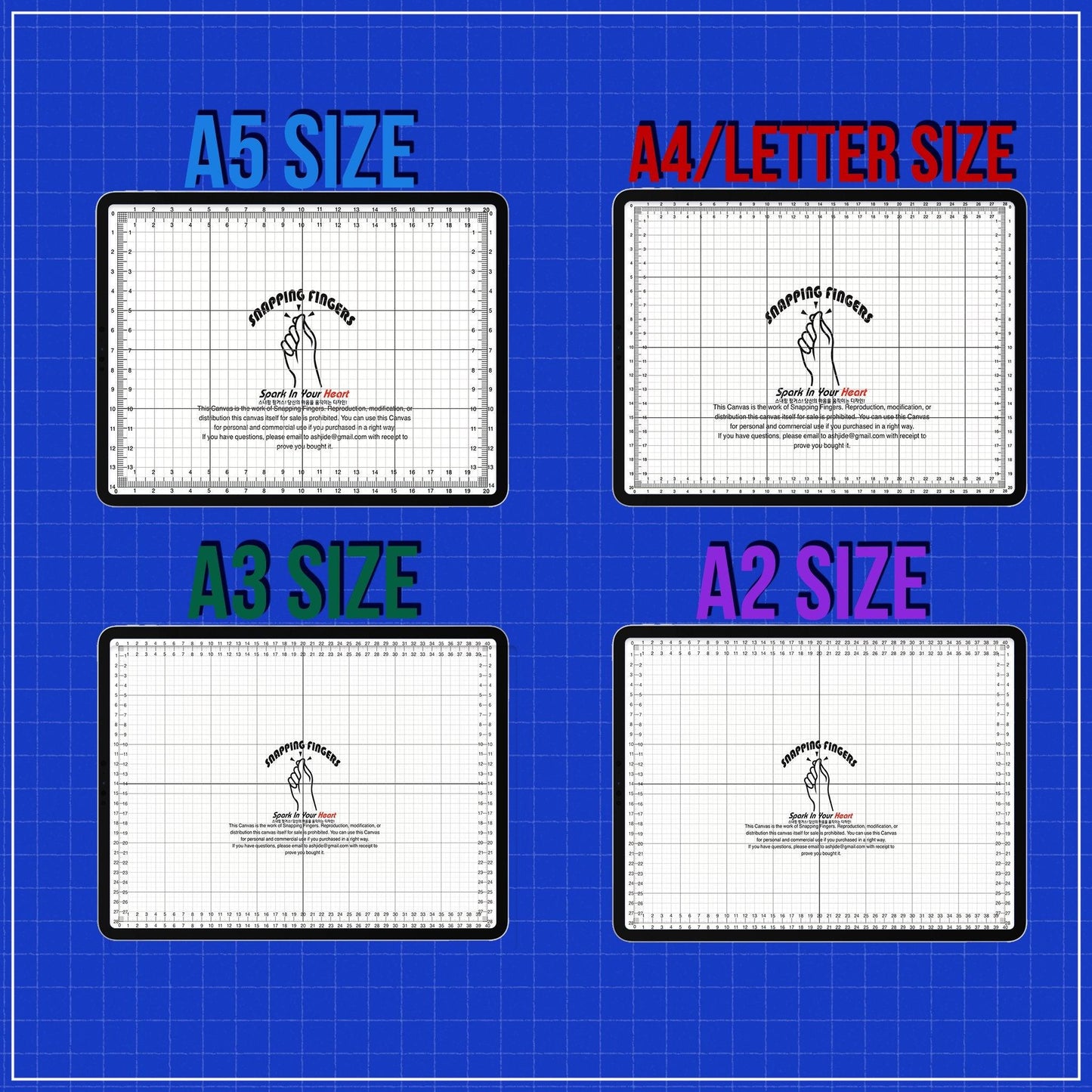 Bundle Set of A5, A4, A3, A2 and Letter Sizes Procreate Rulers & Grid Canvases | For Centimeters for Illustrators Digital Art Collection - snappingfingers_shop