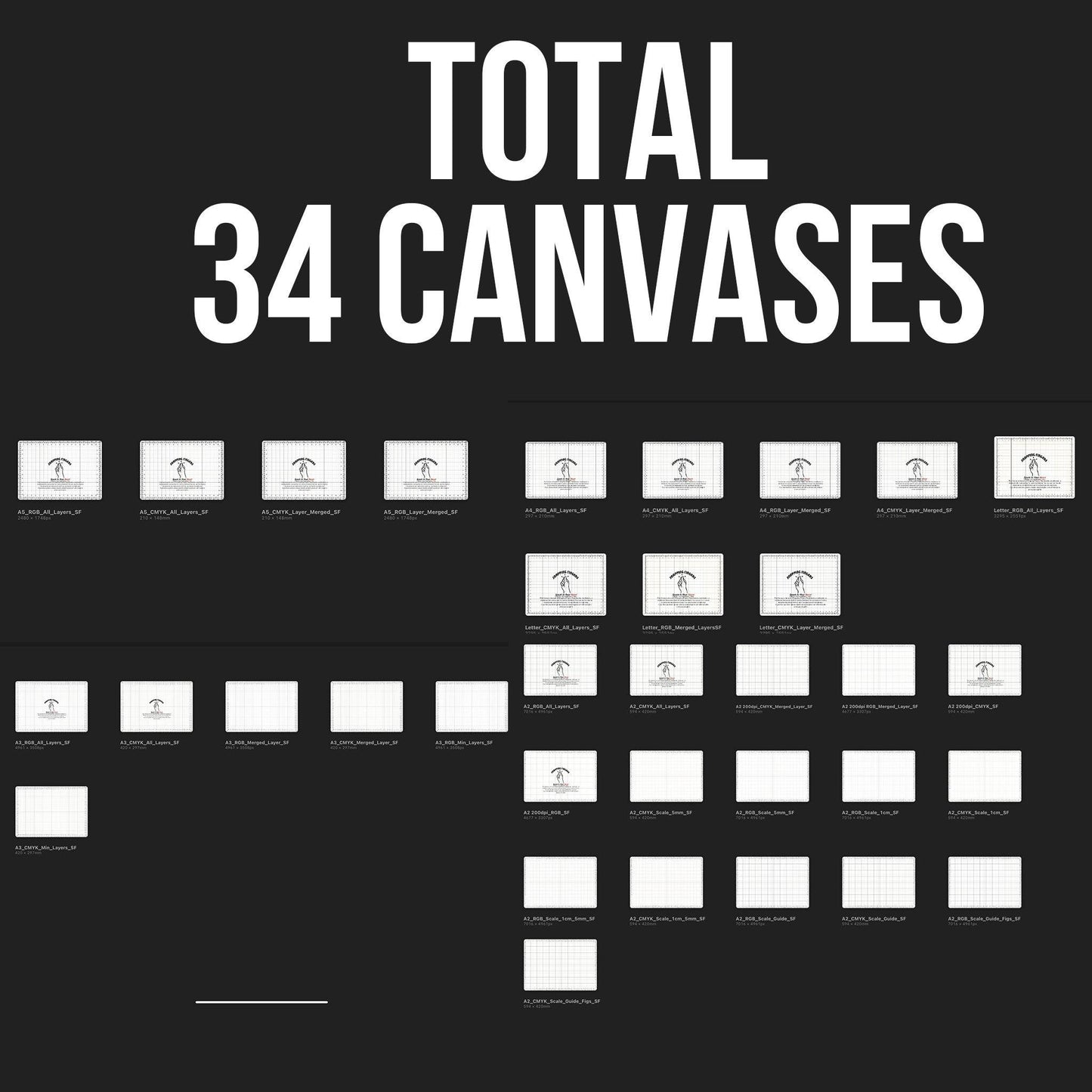 Bundle Set of A5, A4, A3, A2 and Letter Sizes Procreate Rulers & Grid Canvases | For Centimeters for Illustrators Digital Art Collection - snappingfingers_shop