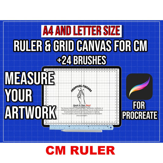 A4 and Letter size Procreate Ruler & Grid Canvas with 24 Brushes | For Centimeter Measurements use Procreate on an iPad or iPhone - snappingfingers_shop