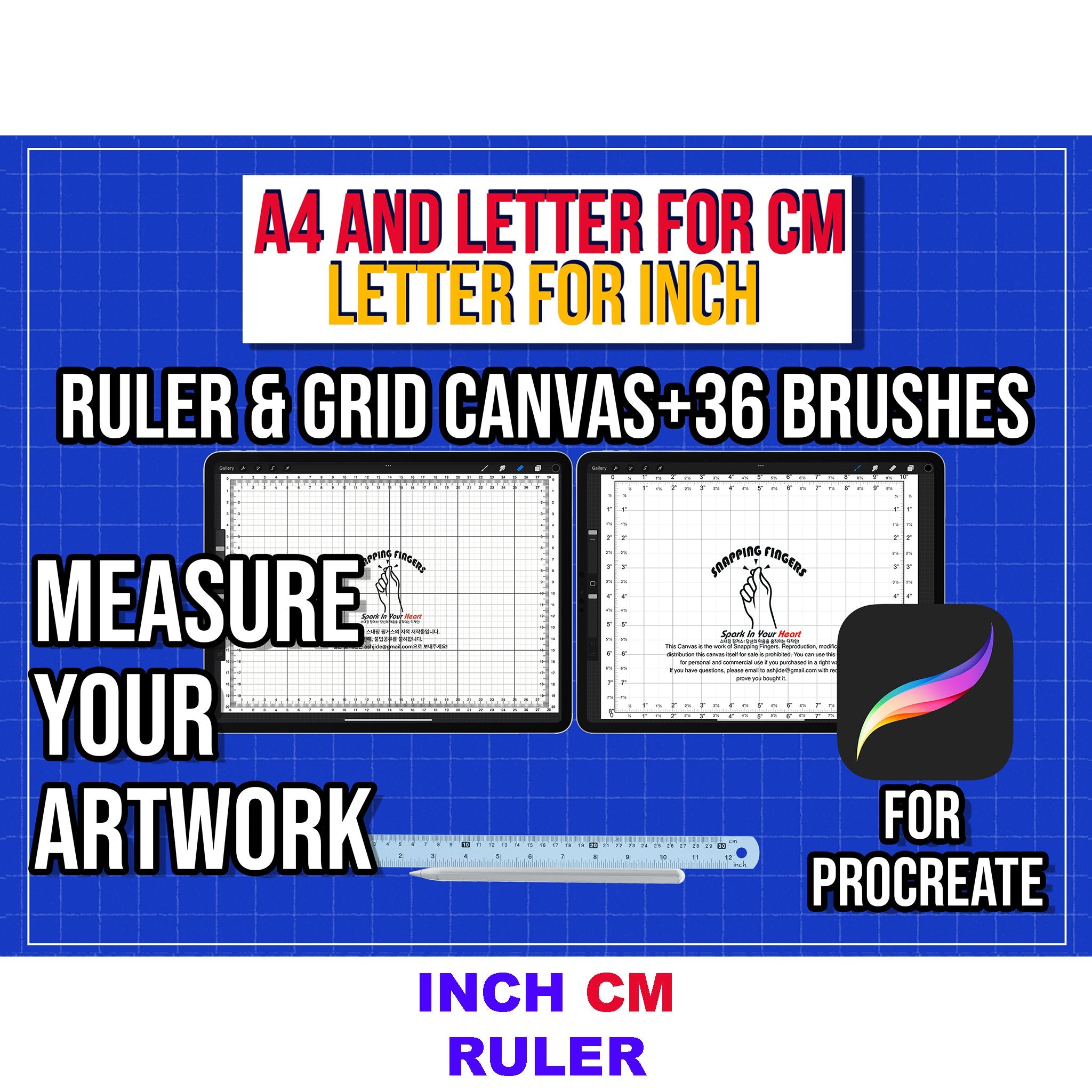 Bundle For Cm & Inch Procreate Ruler Grid Canvases | 22 brushes, 24 br ...