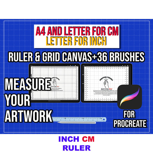 Bundle For Cm & Inch Procreate Ruler Grid Canvases | 22 brushes, 24 brushes RGB, CMYK, (Letter size, A4 for Cm, Letter for Inch) - snappingfingers_shop