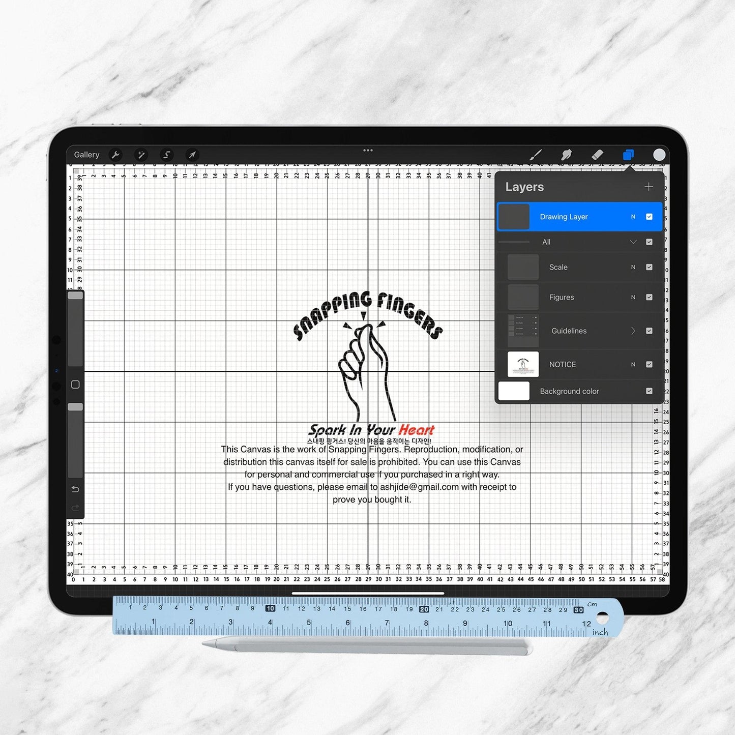 A2 Size Procreate Ruler & Grid Canvas | in Centimeters with 24 High-Quality Brushes for Professional Illustration and Design - snappingfingers_shop