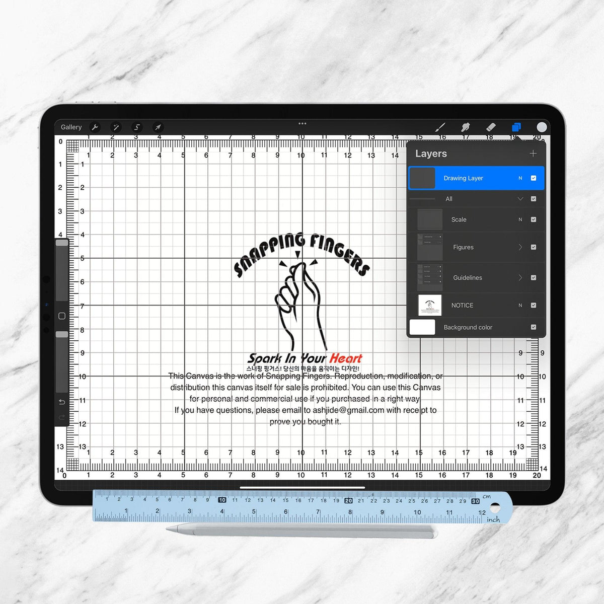 Canvas.left Ruler A5 Procreate Ruler Grid Canvas – 24 Brush Set (For CM ...