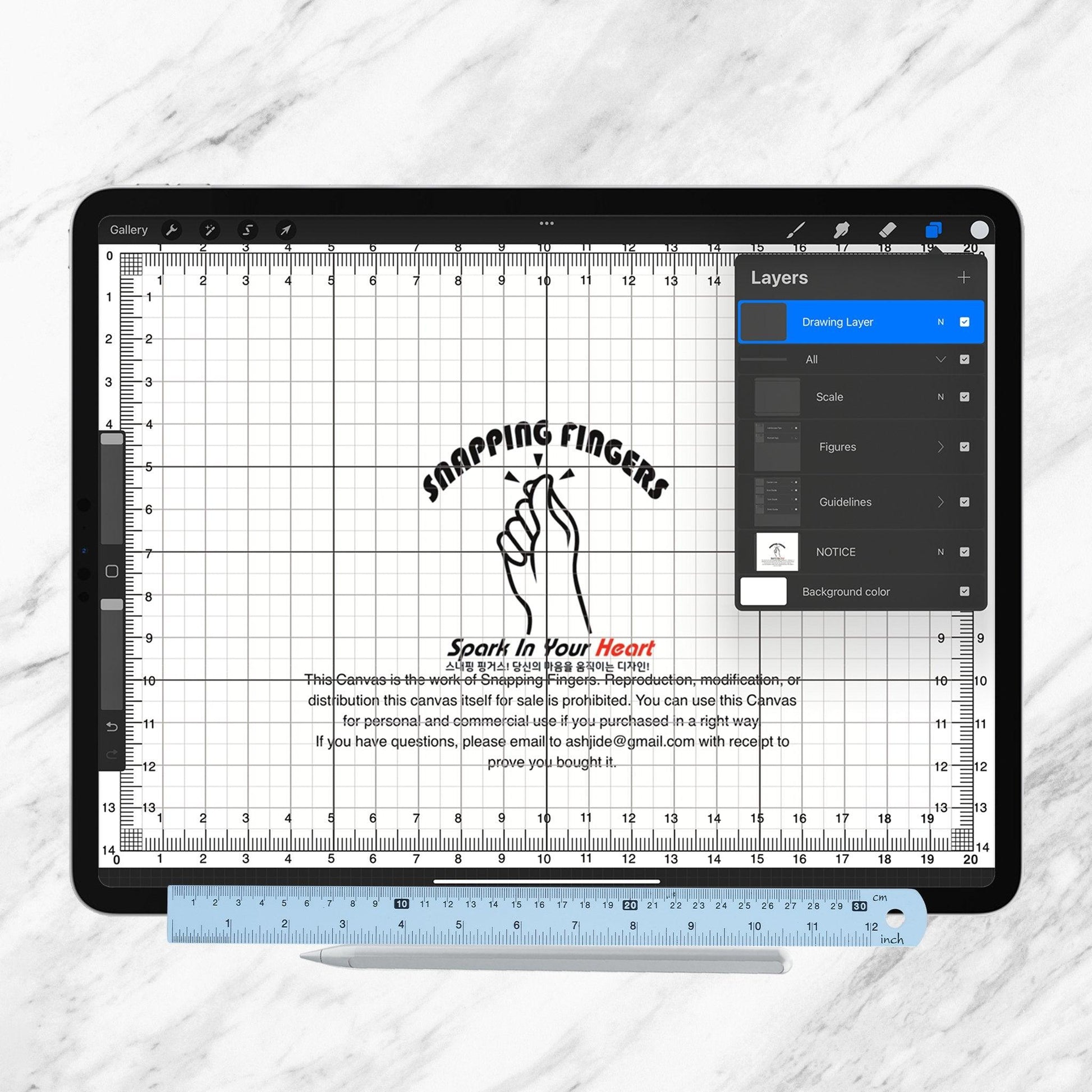 A5 Size Procreate Ruler & Grid Canvas | For Centimeter with 24 Brushes for Creative Potential and Create Perfectly Measured Designs - snappingfingers_shop