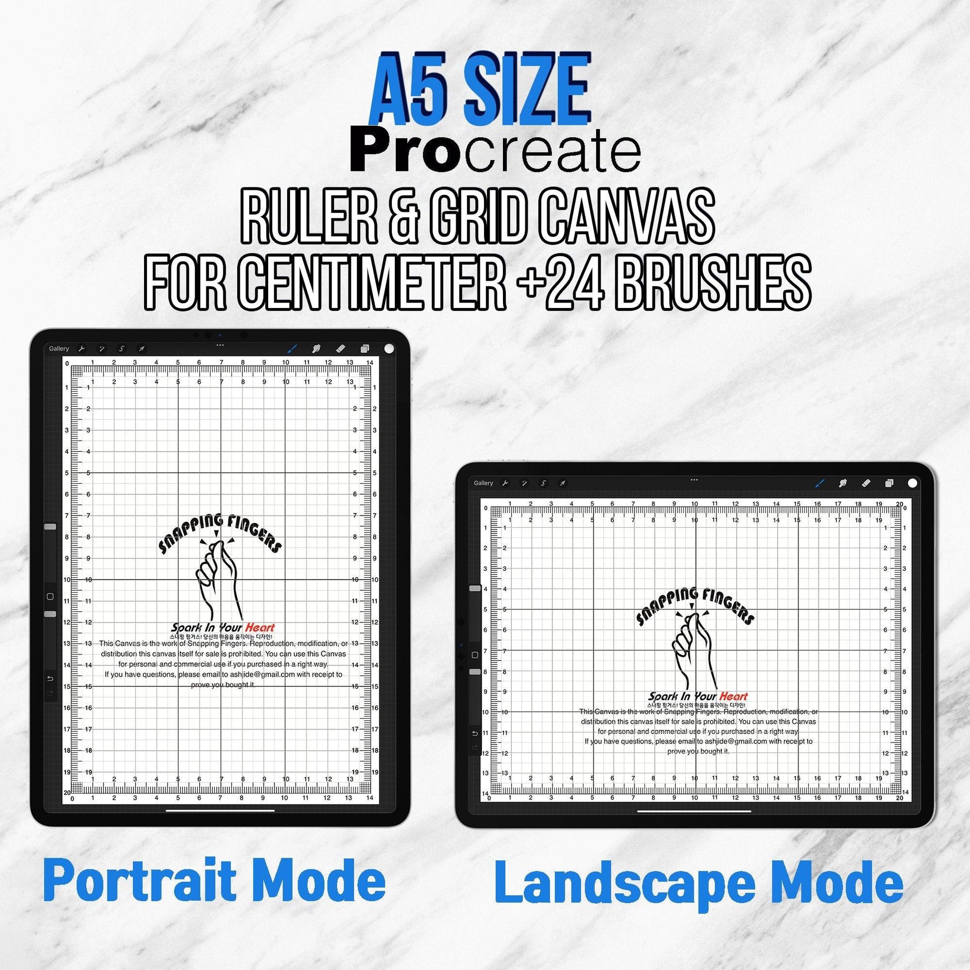 A5 Size Procreate Ruler & Grid Canvas | For Centimeter with 24 Brushes for Creative Potential and Create Perfectly Measured Designs - snappingfingers_shop