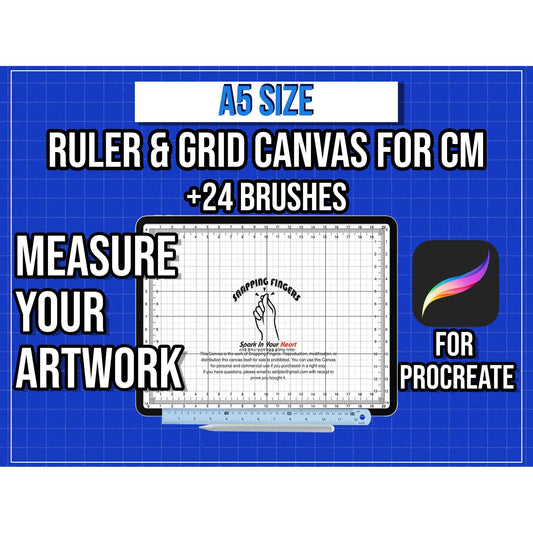 A5 Size Procreate Ruler & Grid Canvas | For Centimeter with 24 Brushes for Creative Potential and Create Perfectly Measured Designs - snappingfingers_shop