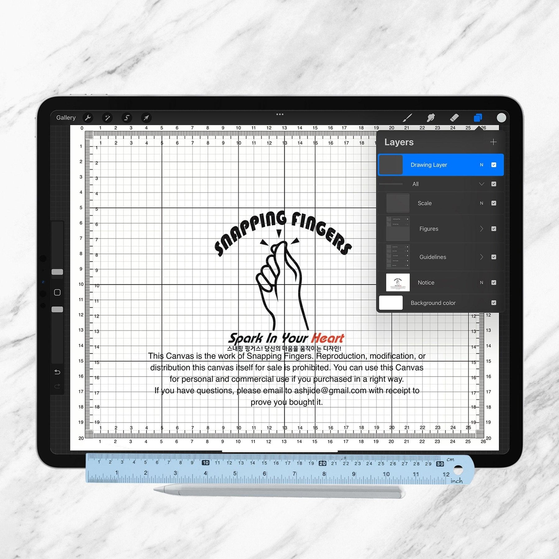 Bundle For Cm & Inch Procreate Ruler Grid Canvases 22 brushes, 24 br