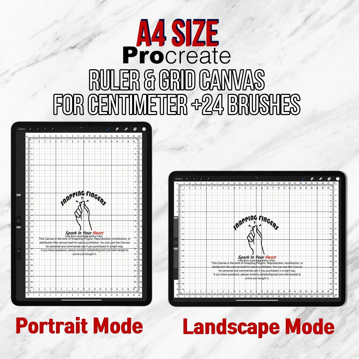 Bundle For Cm & Inch Procreate Ruler Grid Canvases | 22 brushes, 24 brushes RGB, CMYK, (Letter size, A4 for Cm, Letter for Inch) - snappingfingers_shop