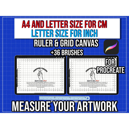 Bundle For Cm & Inch Procreate Ruler Grid Canvases | 22 brushes, 24 brushes RGB, CMYK, (Letter size, A4 for Cm, Letter for Inch) - snappingfingers_shop