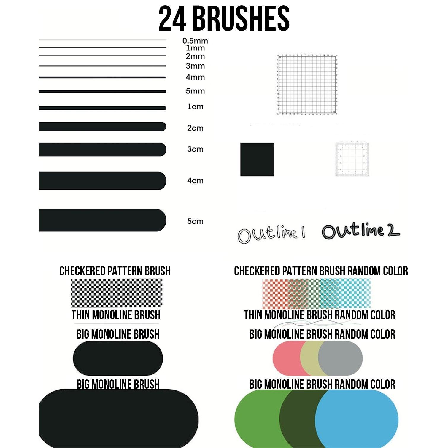 Bundle For Cm & Inch Procreate Ruler Grid Canvases 22 brushes, 24 br