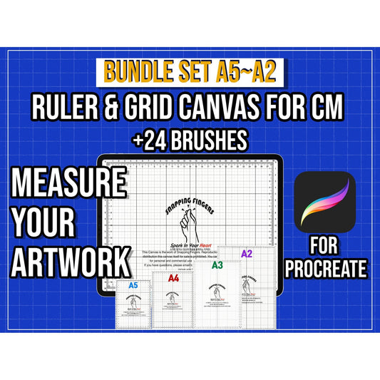 Bundle Set of A5, A4, A3, A2 and Letter Sizes Procreate Rulers & Grid Canvases | For Centimeters for Illustrators Digital Art Collection - snappingfingers_shop