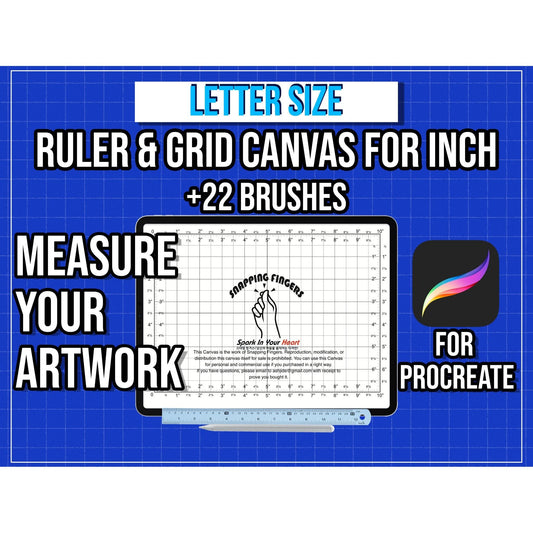 Letter size Procreate Ruler & Grid Canvas | For Inches with 22 Brushes for Illustration and Design Projects - snappingfingers_shop