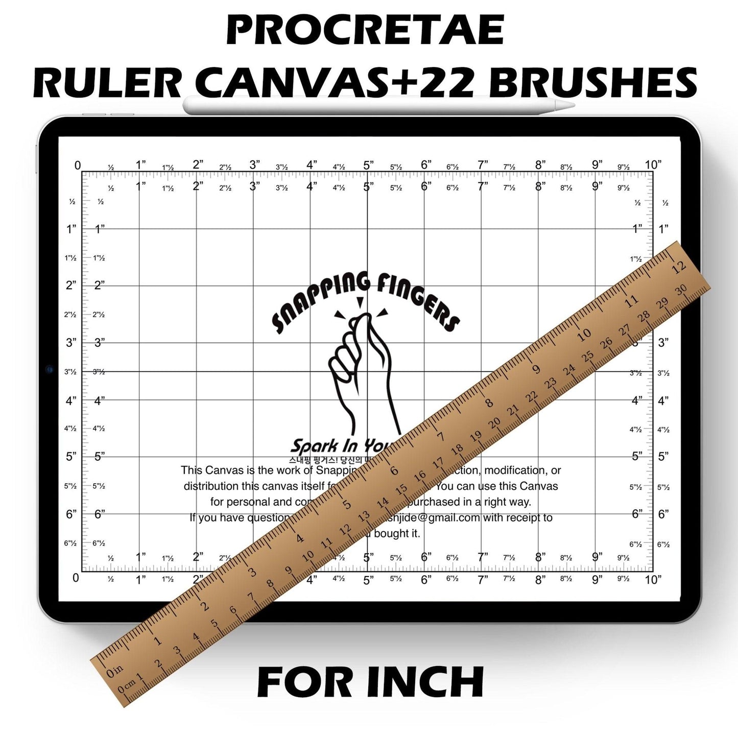 Letter size Procreate Ruler & Grid Canvas | For Inches with 22 Brushes for Illustration and Design Projects - snappingfingers_shop